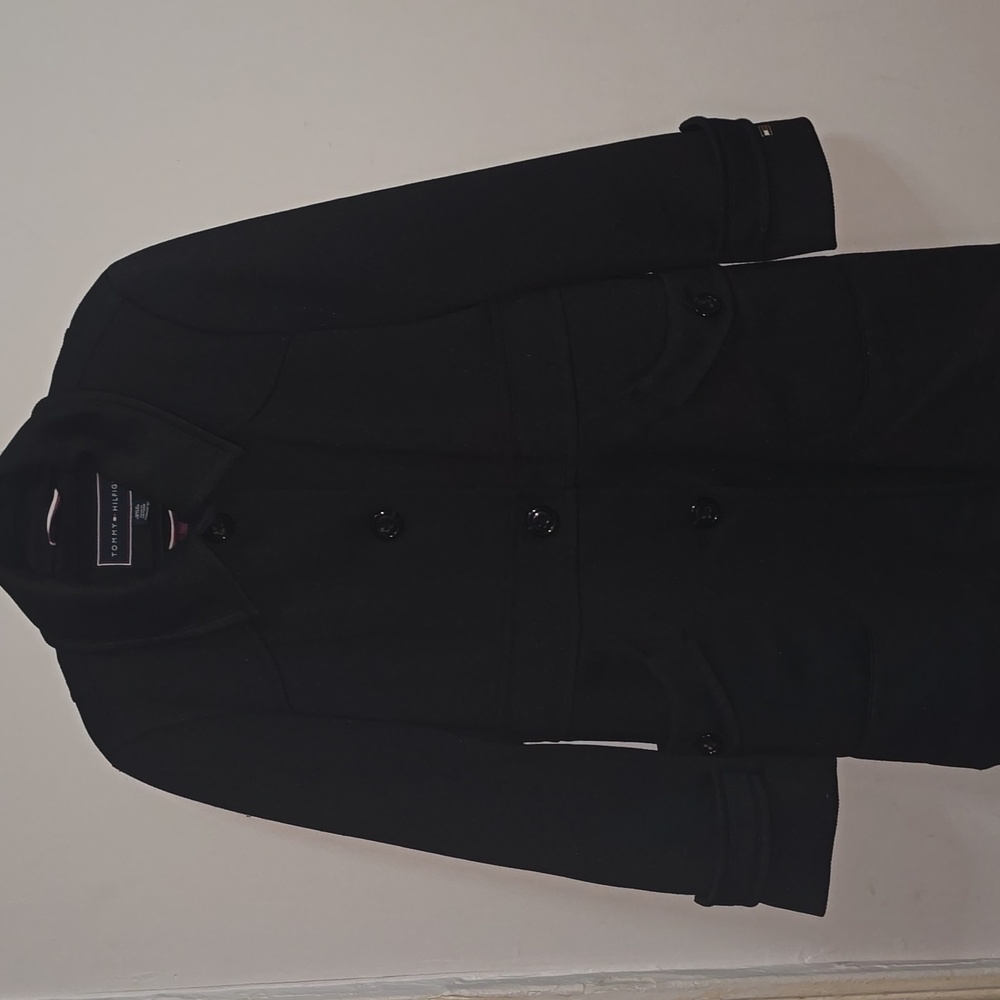 Tommy Hilfiger Women's Black Pea Coat Size Large Like NEW